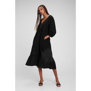 NWT GAP black cotton V-Neck Tiered Midi Dress